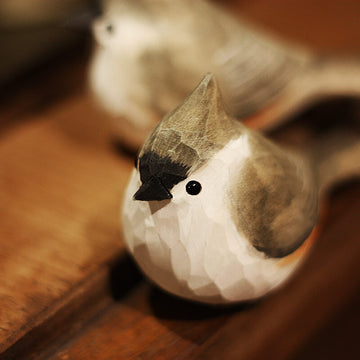 Handmade Carved Wooden Tufted Titmouse Bird Figurine